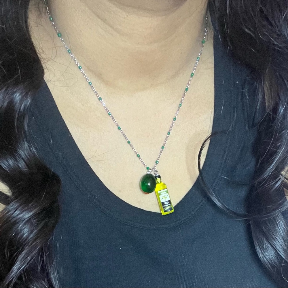 FRUIT SERIES Olive and Olive Oil Charm Green Enamel Necklace - Picture 2 of 2